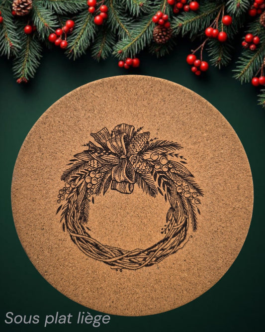 Sous-plat en liège gravé
